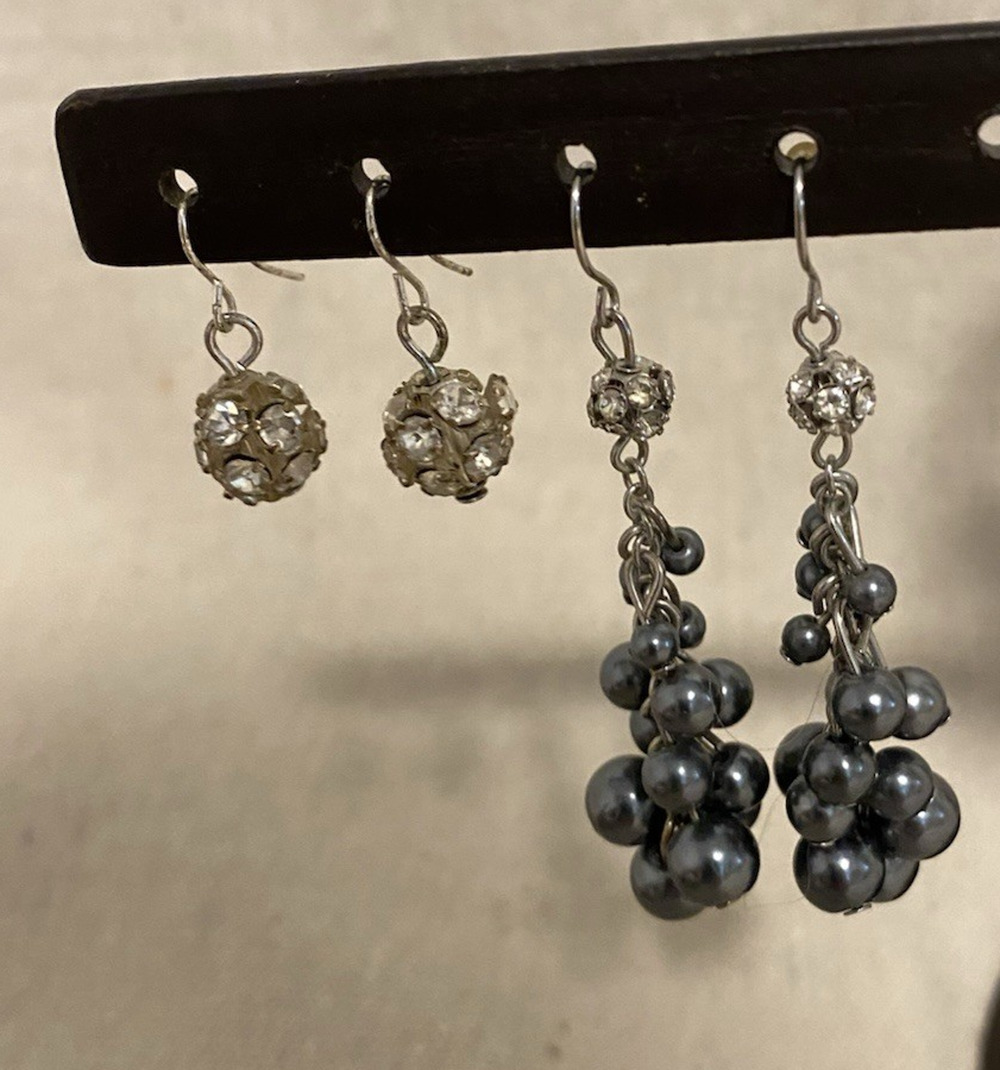 Vintage Set of 2 Dangle Rhinestone Ball Earrings Elegant 80's Fashion Jewelry